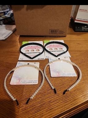 Scunci Pearl Beaded Headbands and Black No-Slip Headbands - Set of 4